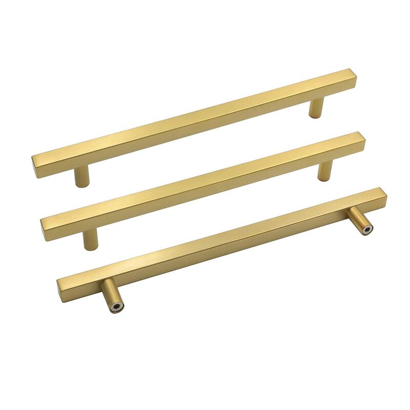 goldenwarm Brushed Brass Drawer Pulls Kitchen Furniture Hardware - LS1212GD224 T Bar Square Gold Kitchen Cabinet Door Handle 8-4