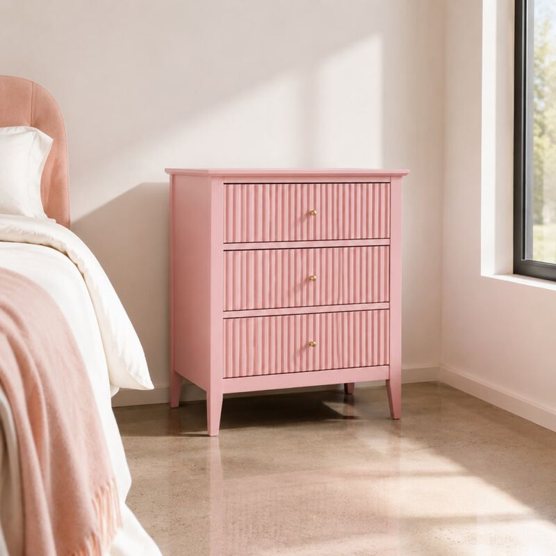 GOODSILO 32 Inch Wide Fluted 3-Drawer Nightstand Large Modern Bedroom End Table with Spacious Storage and Soft-Close Drawers image number 2