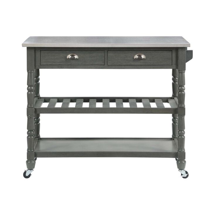 Convenience Concepts French Country 3 Tier Stainless Steel Kitchen Cart with Drawers