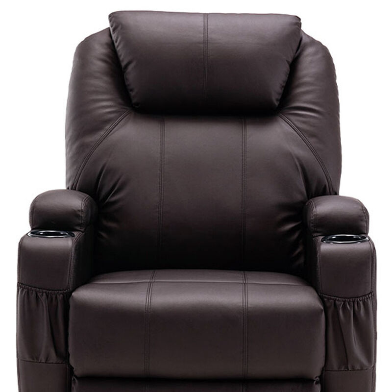 HomeRoots 33" Brown Faux Leather Power Heated Massage Lift Assist Recliner image number 2