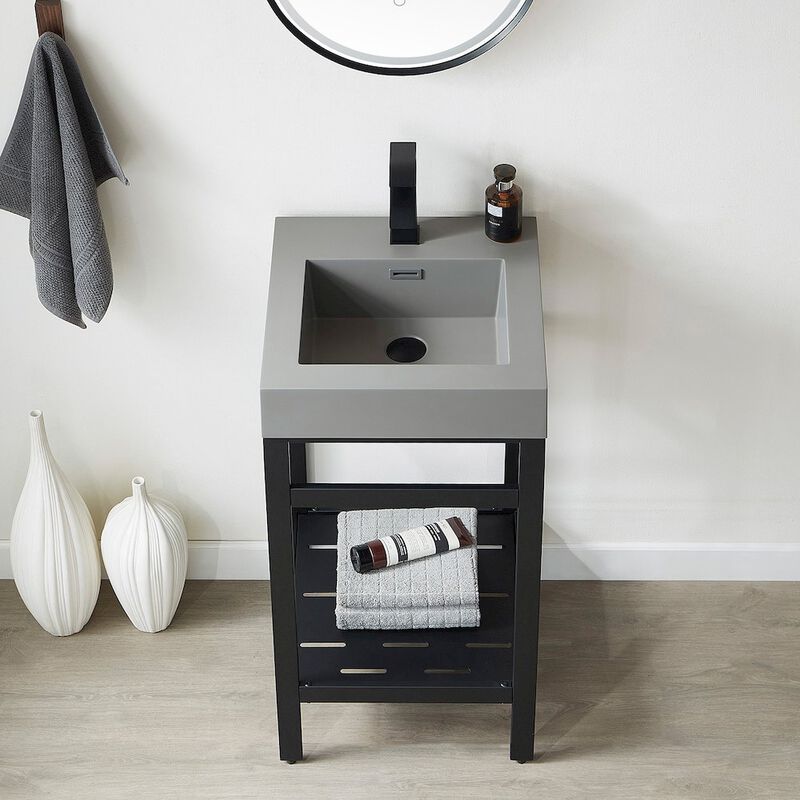 Vinnova Design Square Grey Finish Composite Granite Stone Console Bathroom Vanity Sink