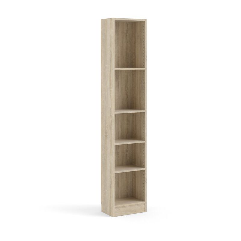 FurniFact Brown Tall Narrow Book Shelf - Compact Small Bookshelf with 5 Shelves