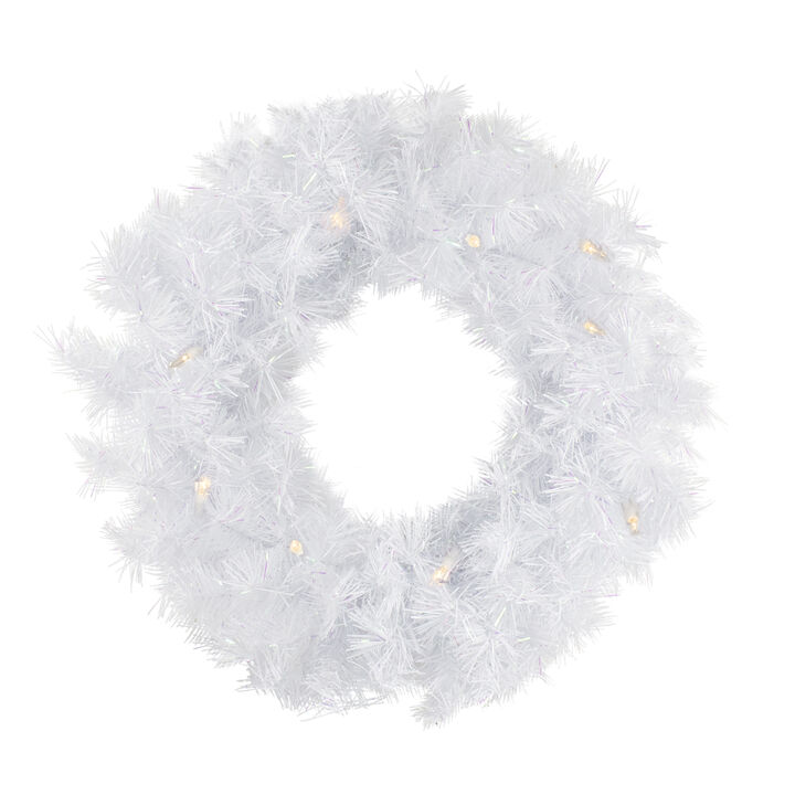 Pre-Lit White Alaskan Pine Artificial Christmas Wreath  36-Inch  Warm White LED Lights