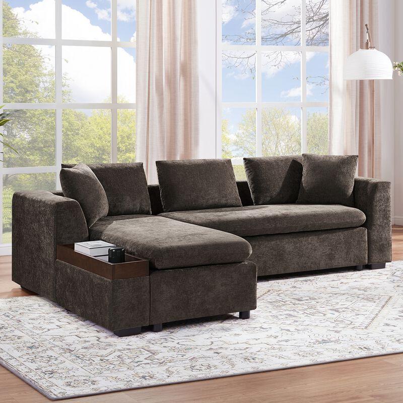 Sectional Sofa 93.7" L-shaped Sofa Upholstered Sofa Couch with wooden Storage Compartment image number 2