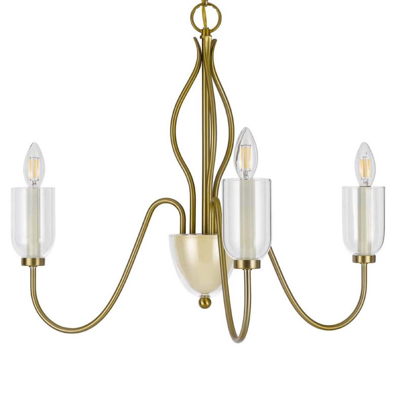 5 Light Candelabra Chandelier with Glass Shades, 32 Inch Antique Brass image number 6