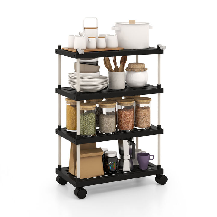 4-Tier Kitchen Slim Storage Cart with Lockable Wheels-Black
