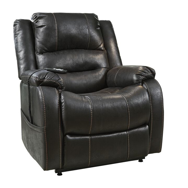 Leatherette Metal Frame Power Lift Recliner with Tufted Back, Black-Benzara