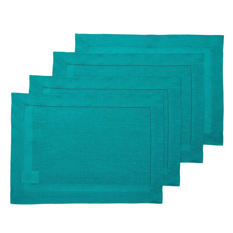 Solino Home Classic Hemstitch 100% Linen Placemats &ndash; Set of 4, 14 x 19 in, Machine Washable, Holiday and Everyday Dining