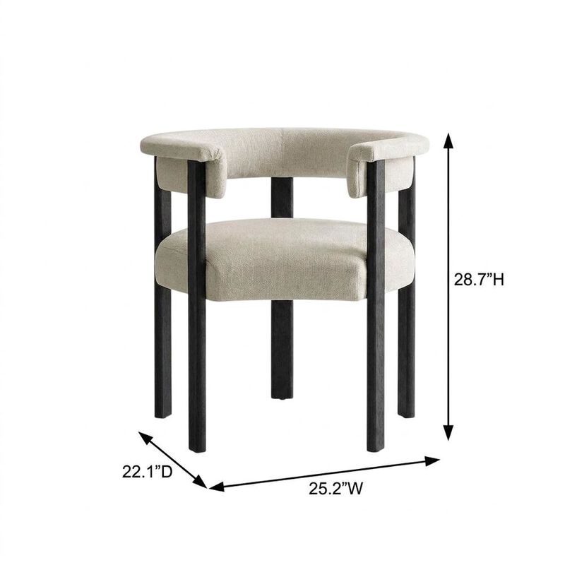 Fabric Upholstered Barrel Dining Chairs, Heathered Weave Ivory Black, Set of 2 image number 2