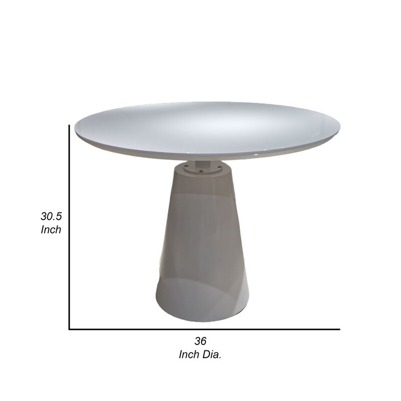 Nasa 36 Inch Modern Dining Table, Round Lacquer Surface, Pedestal Base - Benzara