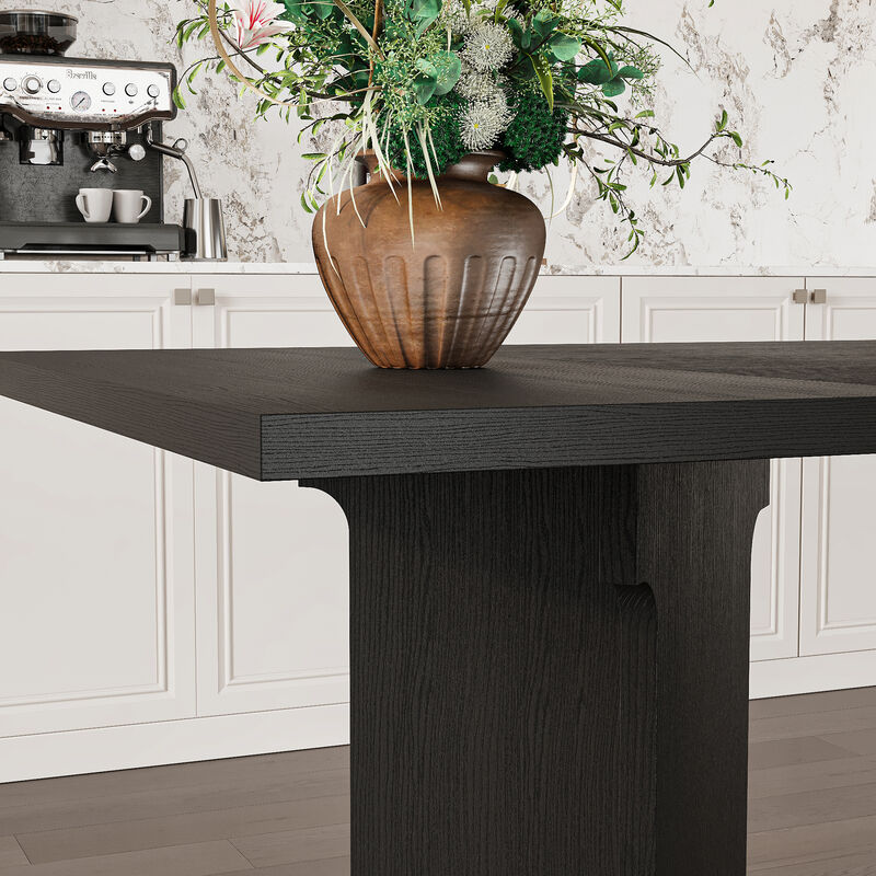 FUFU&GAGA Modern Solid Wood Grain Dining Table with Thickened Tabletop & Hollow Legs, Heavy-Duty Construction (78.7 in. L x 35.4 in. W x 29.9 in. H, 88.2 lbs), Full Wood Tone