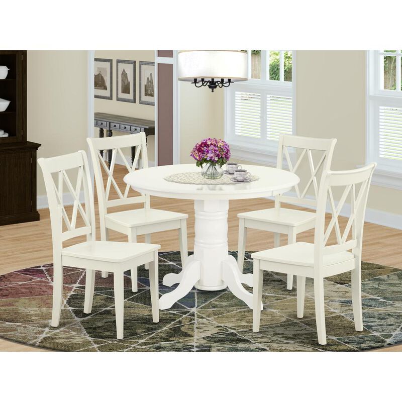 East West Furniture Dining Room Set Linen White, SHCL5-LWH-W