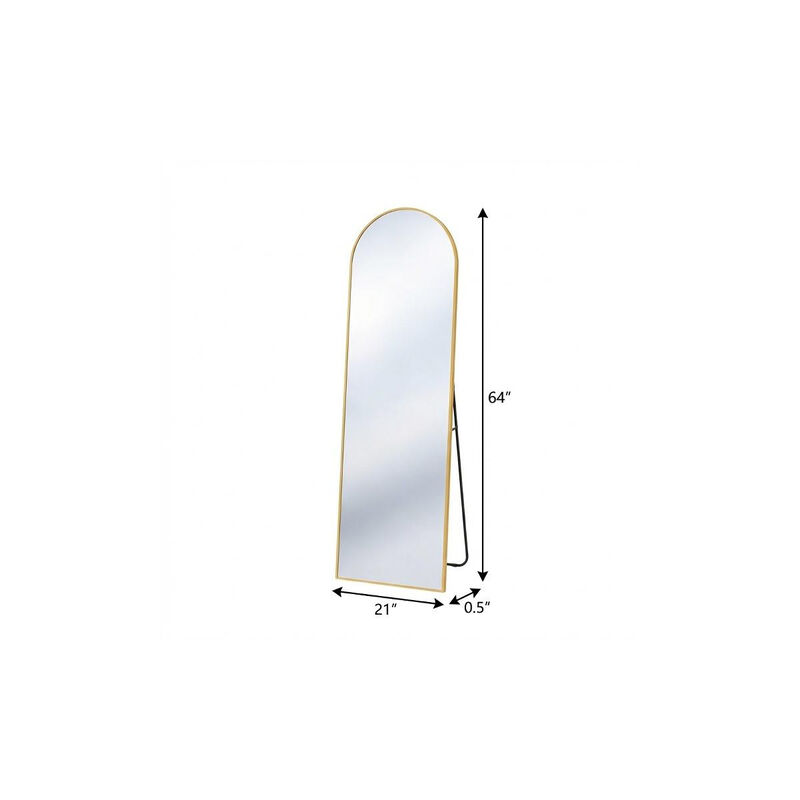 HomeRoots 64" Gold Aluminum Arch Freestanding And Wall Mounted Framed Full Length Mirror image number 2