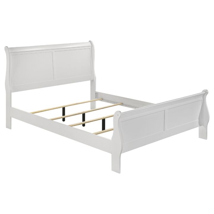 Nim 4pc Queen Bedroom Set, Sleigh Panel Design, White Okume Veneer