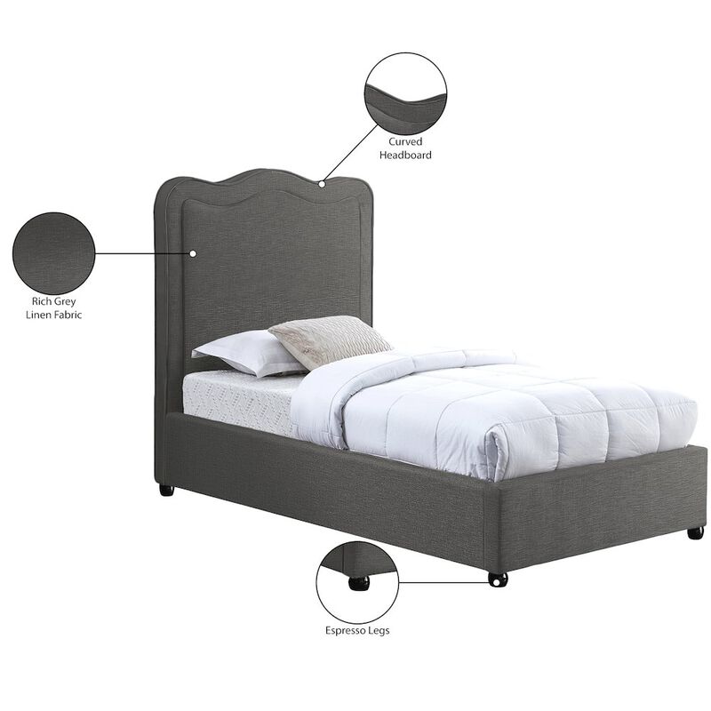Meridian Furniture Felix Grey Linen Textured Fabric Twin Bed