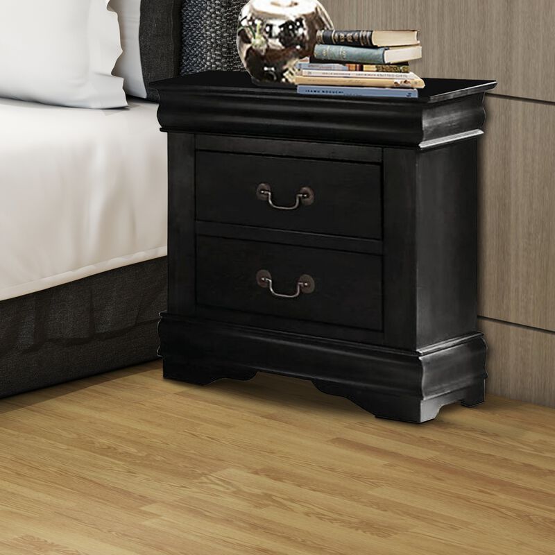 Wooden Nightstand with Two Drawers, Black-Benzara