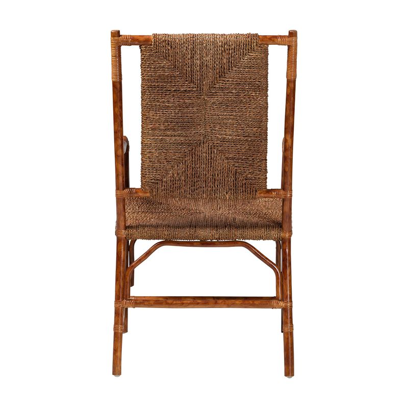 bali & pari Ramos Marbled Tortoise Natural Rattan and Seagrass Armchair - Handwoven Wicker Chair, Rustic Boho Accent Seating for Living Room or Lounge image number 4