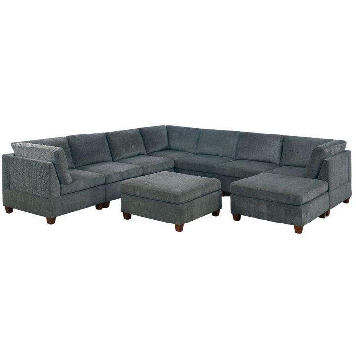 9pc Set Large Family U-Sectional Modern Couch Living Room Furniture Chenille Modular Sectional