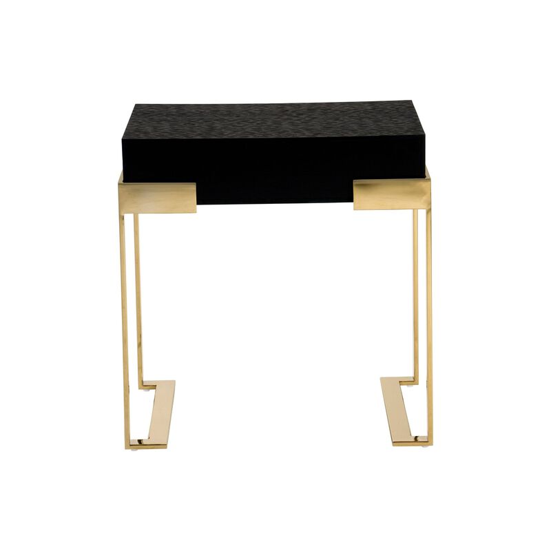 Cid Ruth 25 Inch Nightstand, Square Wenge Top, Polished Gold Steel Legs - Benzara image number 4