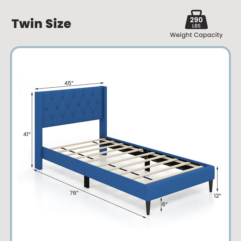 Twin Size Upholstered Platform Bed with Button Tufted Wingback Headboard
