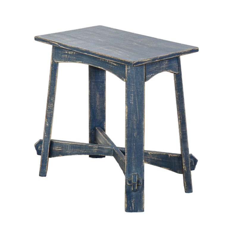 Rena Rustic Side Table, 24 Inch Rectangular Distressed Ocean Blue Wood