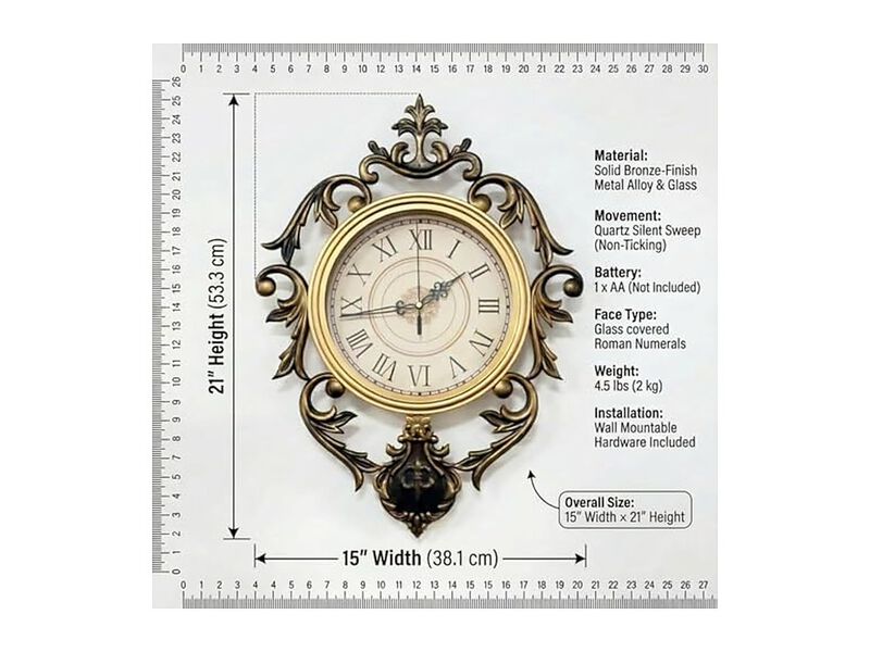 Vintage Classic Retro Entryway Wall Clock 21 Inch Silent Non Ticking image number 1