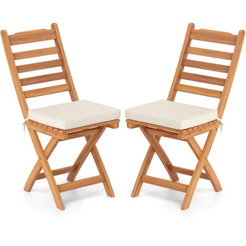 Hivvago Patio Folding Chairs Set of 2 with Soft Seat Cushion - Ladder Back