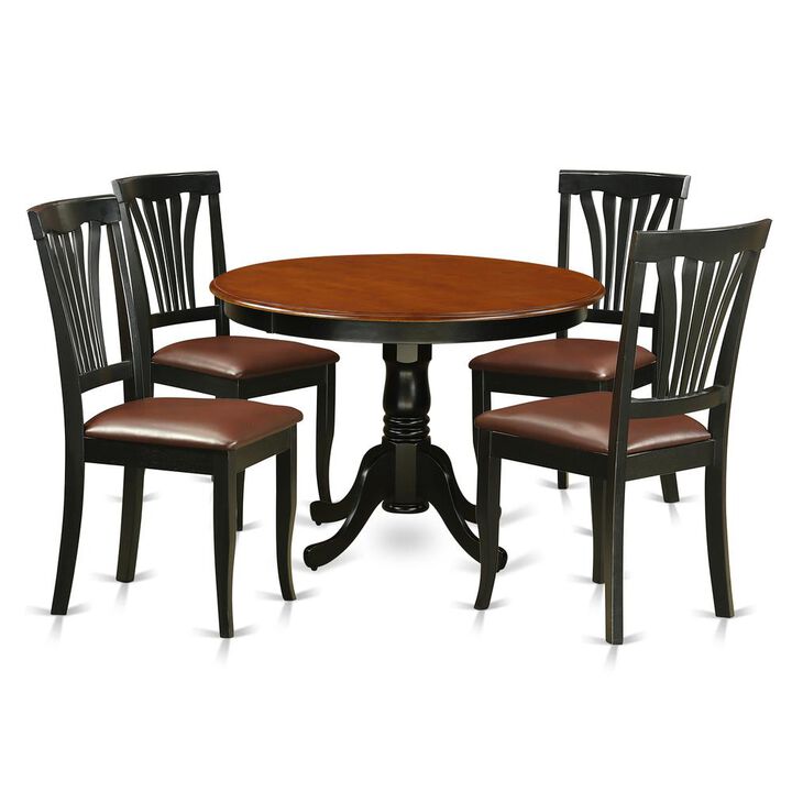5 Pc set with a Round Dinette Table and 4 Leather Kitchen Chairs in Black