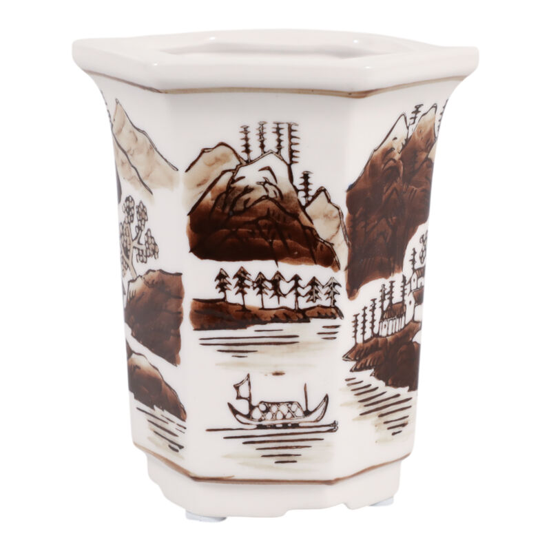 4", 6oz Chinoiserie Candle, Brown/white image number 2