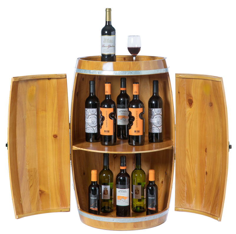Wooden Wine Barrel Shaped Wine Holder, Bar Storage Lockable Storage Cabinet image number 0