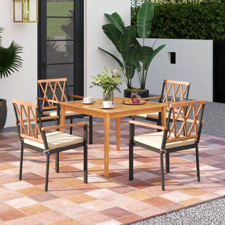 Hivvago 5 Piece Patio Acacia Wood Dining Set Solid Wooden Dining Furniture with Umbrella Hole