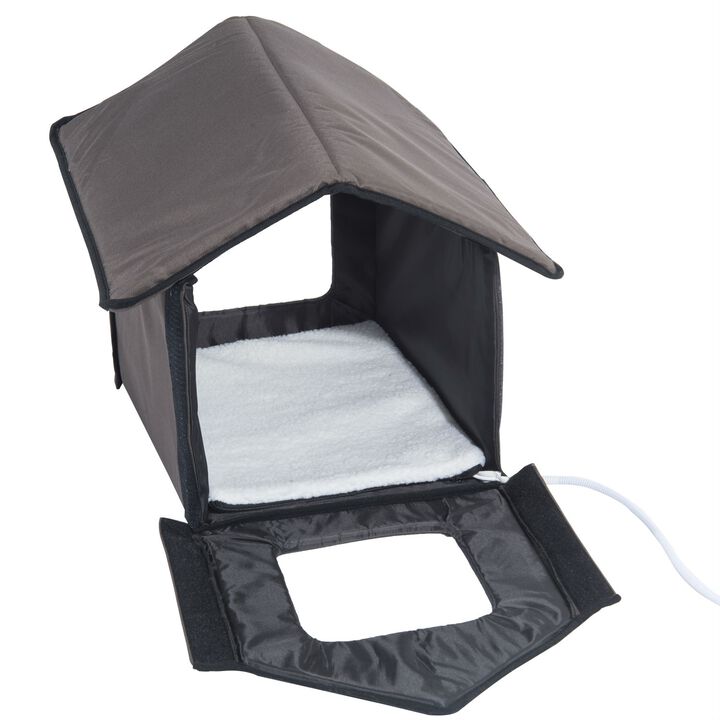 Weather-Resistant Outdoor Heated Cat House with Removable Padded Bed