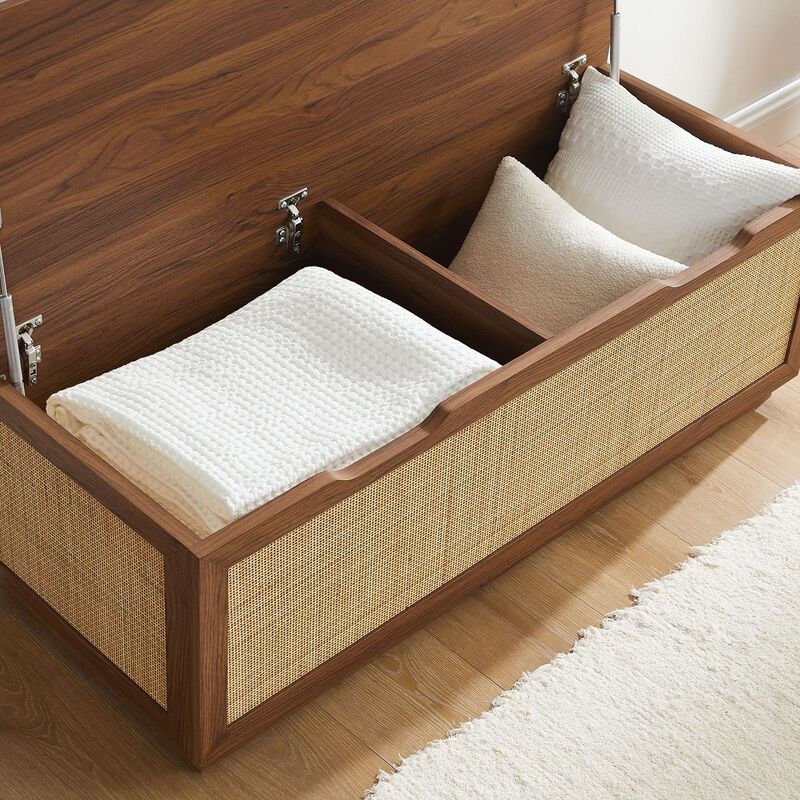 Modway Soma Rattan Storage Bench in Walnut &ndash; Faux Cane Flip-Top Low Profile Storage Ottoman for Bedroom, Entryway, or Living Room image number 5