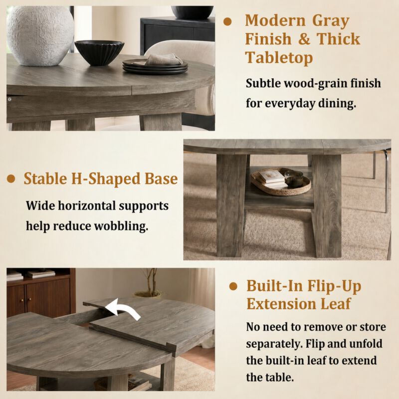 Kibwex H‑Shaped Base Extendable Round Dining Table image number 5