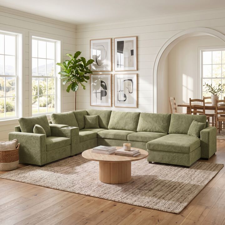 Guftem Modern 5‑Seat U‑Shaped Chenille Sectional Sofa