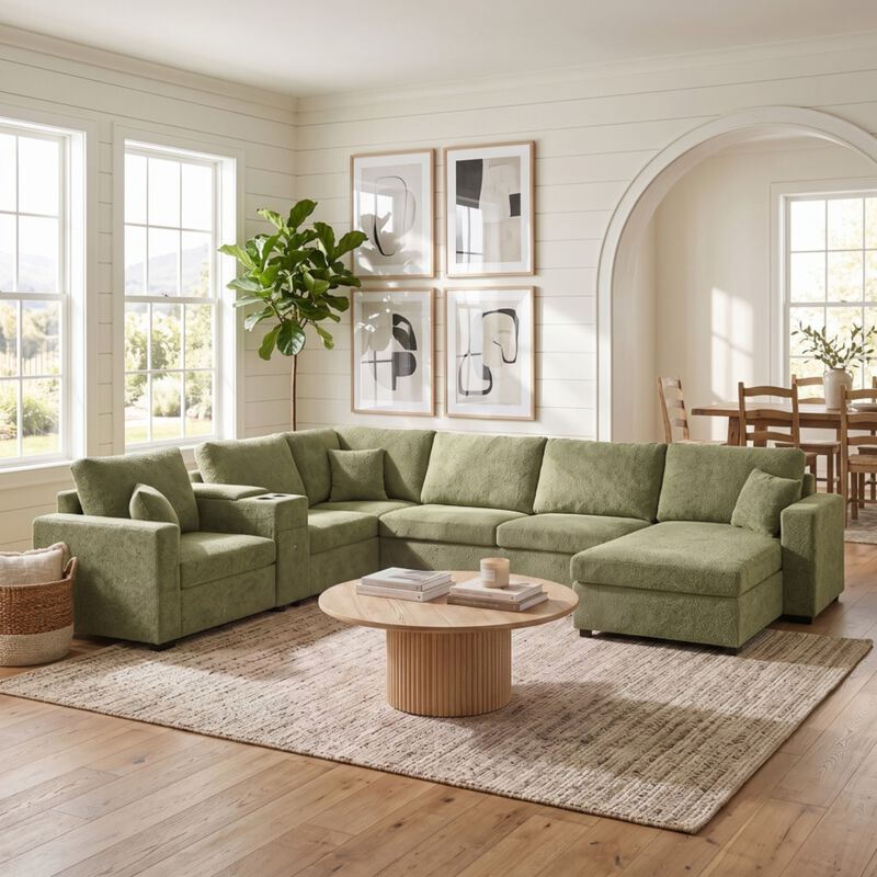 Guftem Modern 5‑Seat U‑Shaped Chenille Sectional Sofa image number 1