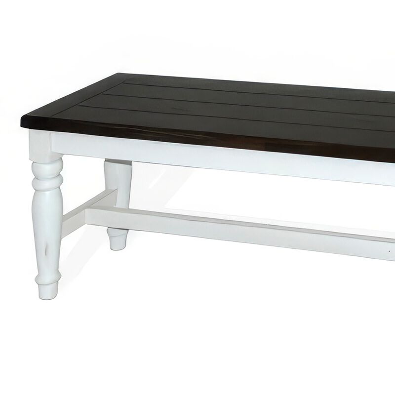 Orso Bench, Off White, Dark Brown Mahogany and Mindi Wood, 52 Inch - Benzara