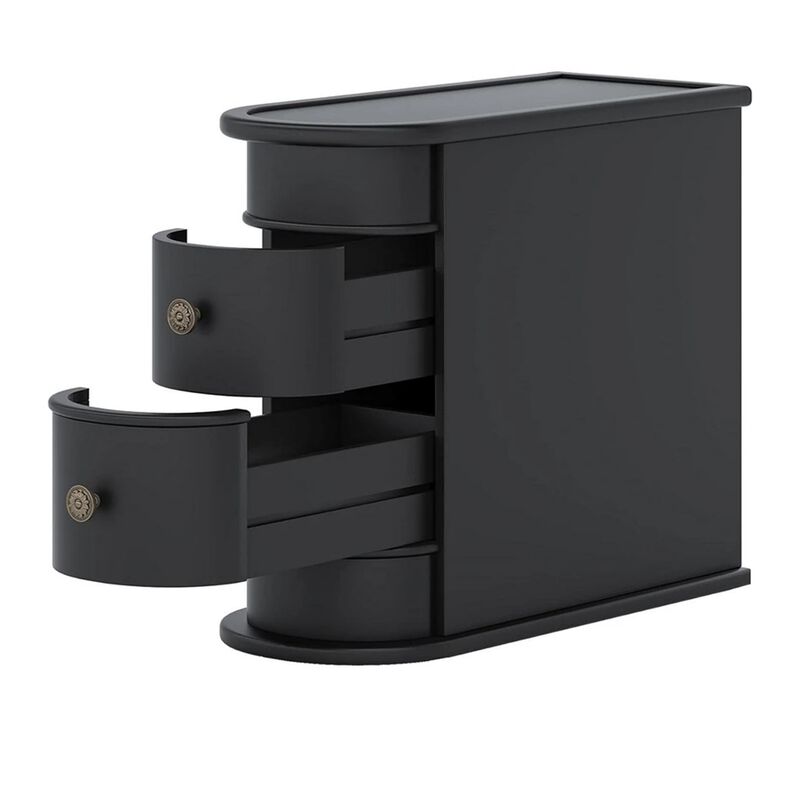 Side End Table, C Black Frame, Silver Metal Knobs 2 Drawer, 24 Inch