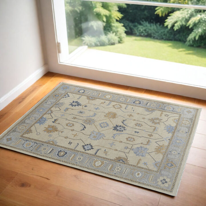 HomeRoots Wool Floral Hand Knotted Area Rug With Fringe