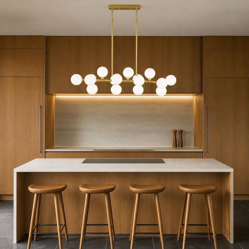 ELEMENT ACE 16-Light Modern Farmhouse Ceiling Pendant Hanging Light Fixture with Opal Glass Shade for Dining Room and Kitchen Island image number 3