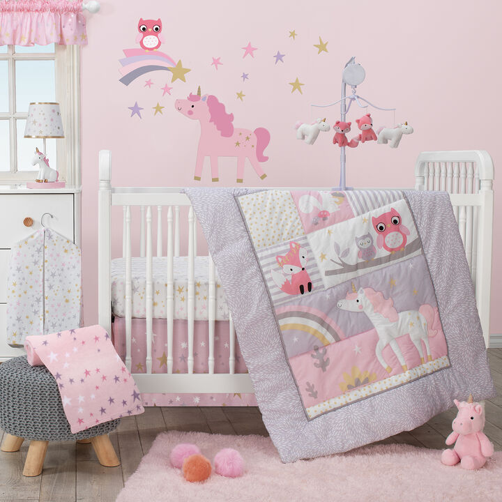 Bedtime Originals Rainbow Unicorn 3-Piece Crib Bedding Set - Pink, Purple