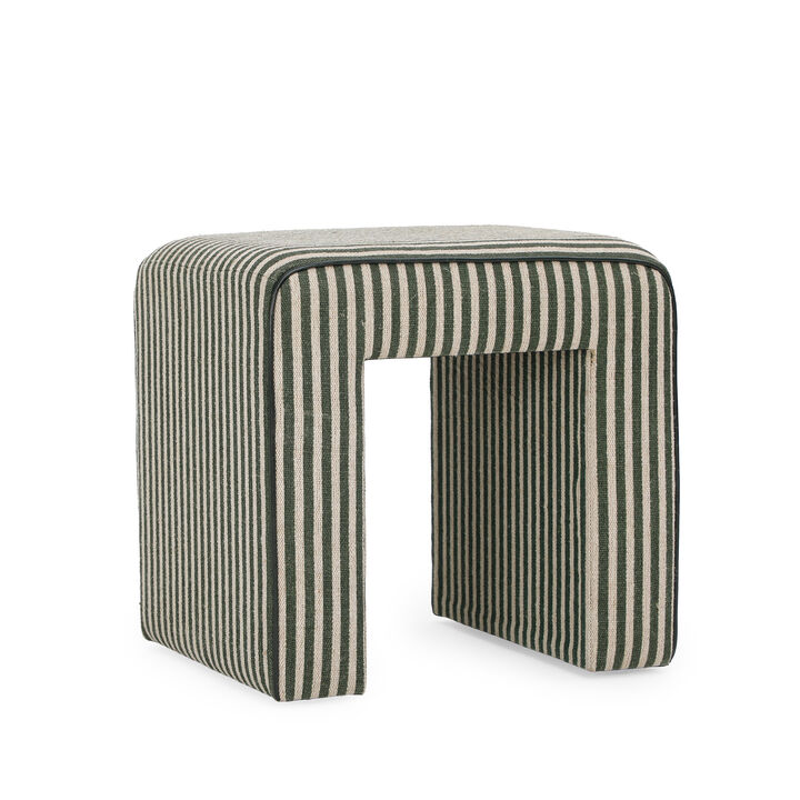 Byron Square Green Stripe Cotton Jute Ottoman