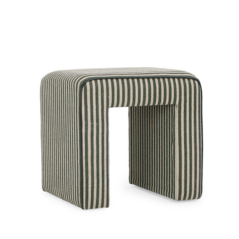 Byron Square Green Stripe Cotton Jute Ottoman image number 1