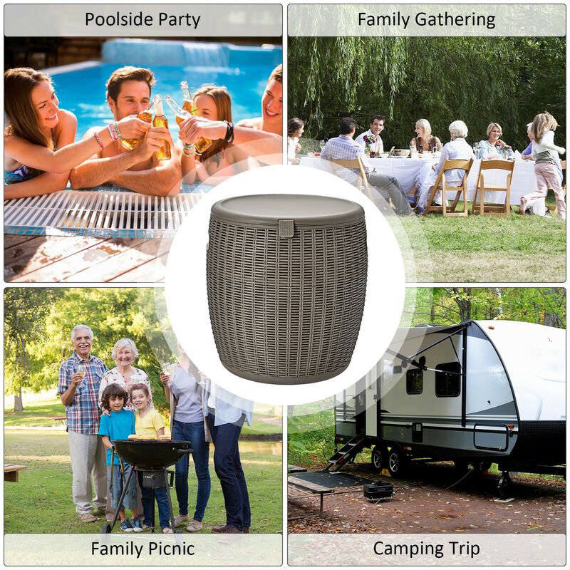 9.5 Gallon 4-in-1 Patio Rattan Cool Bar Cocktail Table Side Table