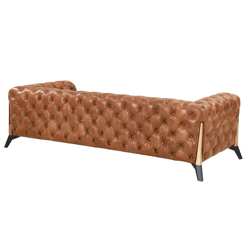 Crafters and Weavers Olivia Contemporary Tufted Chesterfield Sofa - Light Brown Leather