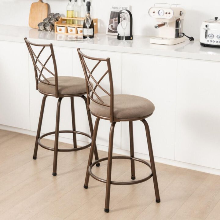 Hivvago 2 Pieces Swivel Pluch Fabrice Cushioned Bar Stool Set