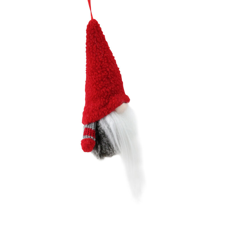 6&rdquo; Tiny Gray and Red Striped Faux Fur Christmas Santa Gnome Ornament image number 1