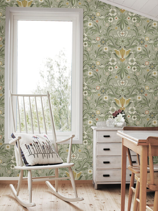 Ostanskar Green Retro Floral Wallpaper
