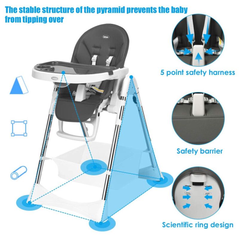 Hivvago Foldable High Chair with Large Storage Basket