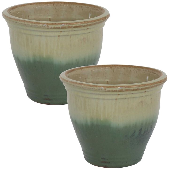 Sunnydaze Set of 2 Studio Glazed Ceramic Planter - 11"